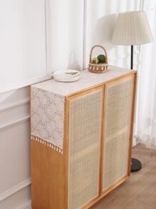 Camino de mesa con bordado floral con diseño de fleco - Blanco - Ver 7