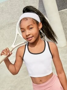 SHEIN Girls Contrast Binding Cut Out Back Crop Tank Top - White - View 2