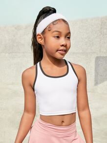 SHEIN Girls Contrast Binding Cut Out Back Crop Tank Top - White - View 3
