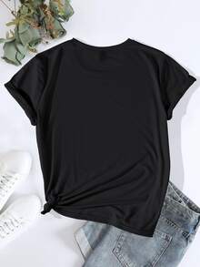 SHEIN Unity 1入組字母圖案T恤 - 黑色 - 查看 2