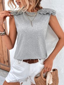 SHEIN LUNE Áo hai dây Xù màu trơn Giải trí - Màu Xám nhạt - Xem 1