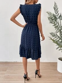 Breezaya Vestido de lunares con encaje ribete con fruncido - Azul Marino - Ver 2