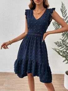 Breezaya Vestido de lunares con encaje ribete con fruncido - Azul Marino - Ver 3