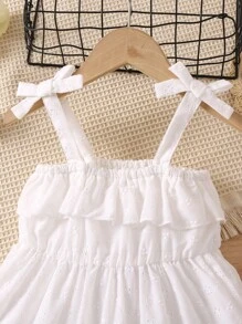 Toddler Girls Eyelet Embroidery Ruffle Hem Cami Dress - White - View 4