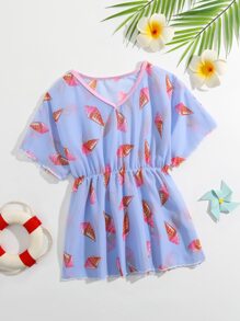 Toddler Girls Ice Cream Print Cover Up - Blue - View 1