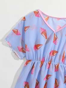 Toddler Girls Ice Cream Print Cover Up - Blue - View 4