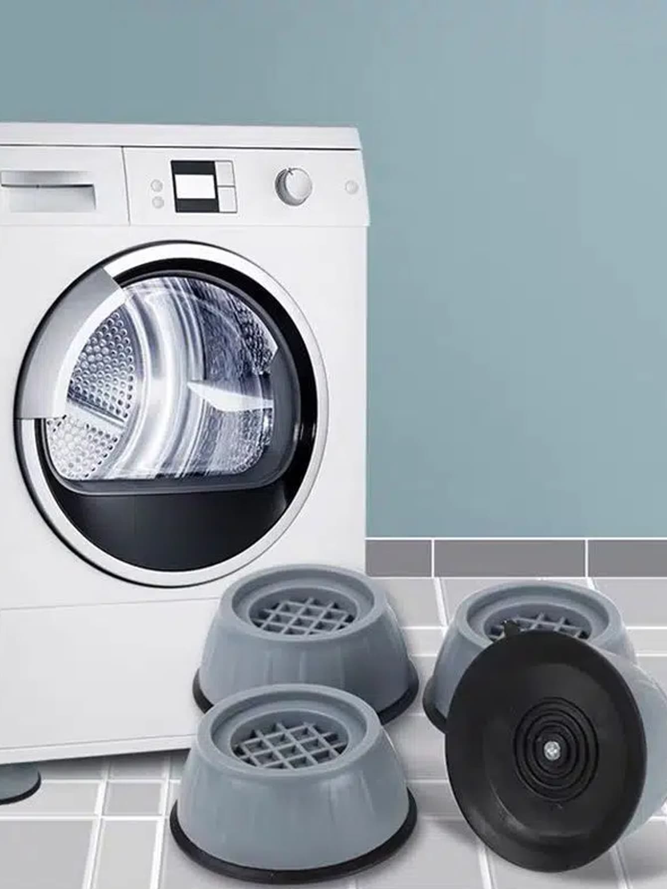 4 piezas almohadillas antivibración para pies, patas de goma, alfombrilla silenciosa antideslizante, amortiguadores de soporte para lavadora, muebles de soporte - Gris - Ver 1