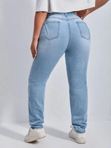 SHEIN Plus High Waist Ripped Jeans - Light Wash - View 2