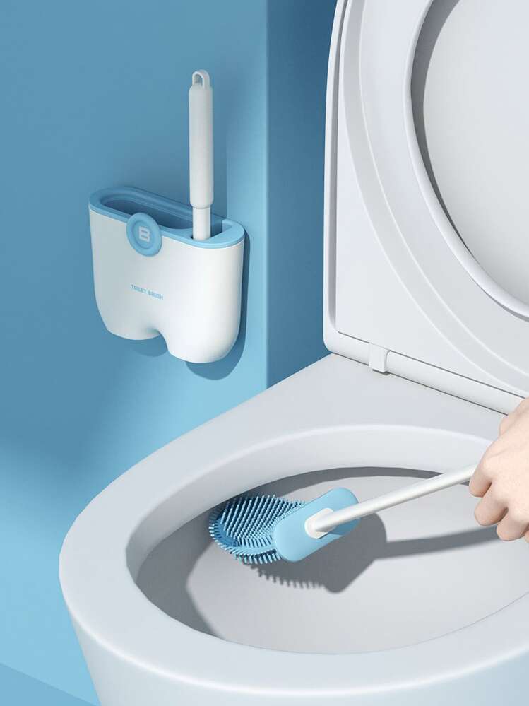Scopino per WC, in silicone, con supporto da parete, con anico lungo