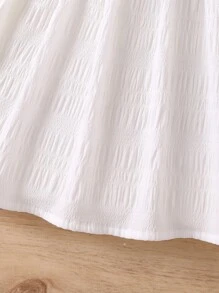 Young Girl White Solid Color Holiday Style Sweet & Fresh Square Neck Ruffle Sleeve Dress For Summer - White - View 3