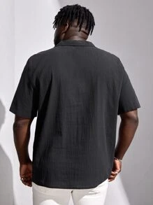 EASEVO Men Plus Cotton Solid Button Front Shirt - Black - View 2