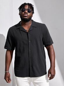 EASEVO Men Plus Cotton Solid Button Front Shirt - Black - View 4