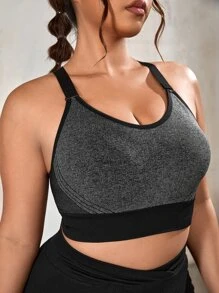 Plus Contrast Binding Racer Back Sports Bra - Dark Grey - View 1