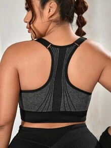 Plus Contrast Binding Racer Back Sports Bra - Dark Grey - View 2