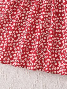 SHEIN Young Girl Red Simple Spaghetti Strap Vacation Style Floral Print Summer Dress - Red - View 5