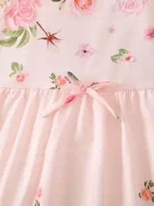 SHEIN 小女童印花前蝴蝶結吊帶連衣裙 - 淺粉色 - 查看 3