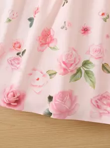 SHEIN 小女童印花前蝴蝶結吊帶連衣裙 - 淺粉色 - 查看 4