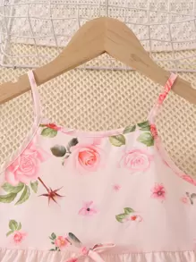 SHEIN 小女童印花前蝴蝶結吊帶連衣裙 - 淺粉色 - 查看 5