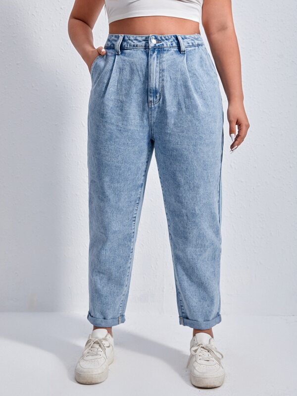 SHEIN ICON Mom Fit Jeans mit hoher Taille, Falten