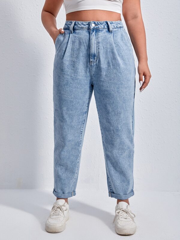 SHEIN EZwear Eenkleurig Grote maat: jeans Knoop Zak Rits