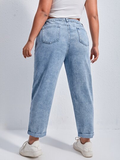 SHEIN ICON Mom Fit Jeans mit hoher Taille, Falten