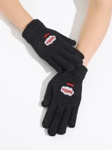 Guantes con bordado de letra - Negro - Ver 1