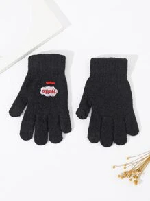Guantes con bordado de letra - Negro - Ver 2