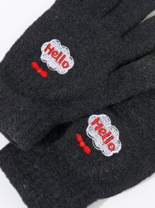 Guantes con bordado de letra - Negro - Ver 3