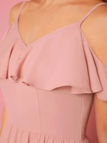 SHEIN Privé Cold Shoulder Ruffle Trim Dress - Dusty Pink - View 3