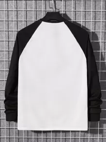 Manfinity VCAY 男士T恤修身領長袖口號T恤字母圖形休閒簡約聚酯纖維 - 黑與白 - 查看 2