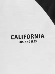 Manfinity VCAY 男士T恤修身領長袖口號T恤字母圖形休閒簡約聚酯纖維 - 黑與白 - 查看 3