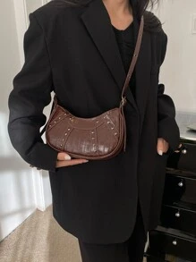 Túi vai Đúc Thùa khuyết In cá sấu Có thể điều chỉnh được Đúng mốt - Cà phê nâu - Xem 2