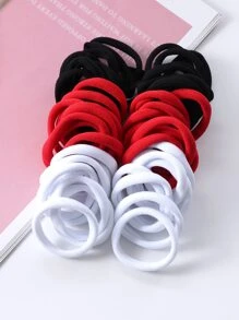 50入組女士女孩實色髮圈，無縫厚實黑色髮帶，無損彈性馬尾控制器，休閒配件