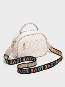 輕便，便攜休閒，時尚幾何圖案金屬裝飾方形包地理印花方形單肩包，女式人造革手提錢包，時尚小斜挎包，適合女孩、女士、大學生、新秀和白領，適合秋季、冬季必備工作、辦公室、通勤、秋冬、戶外 - 白色 - 查看 5