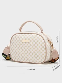 輕便，便攜休閒，時尚幾何圖案金屬裝飾方形包地理印花方形單肩包，女式人造革手提錢包，時尚小斜挎包，適合女孩、女士、大學生、新秀和白領，適合秋季、冬季必備工作、辦公室、通勤、秋冬、戶外 - 白色 - 查看 6