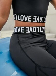 SHEIN Leap Crew Tween Girl Letter Graphic Contrast Mesh Tee & Leggings - Black - View 3