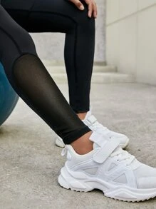 SHEIN Leap Crew Tween Girl Letter Graphic Contrast Mesh Tee & Leggings - Black - View 5