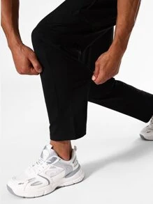 Men Drawstring Waist Slant Pocket Sport Trousers - Black - View 4