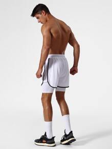 Hombres Shorts deportivos unido en contraste 2 en 1 con con bolsillo - Blanco - Ver 2