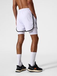Hombres Shorts deportivos unido en contraste 2 en 1 con con bolsillo - Blanco - Ver 4