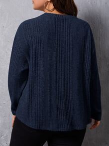 SHEIN LUNE Plus Button Detail Drop Shoulder Tee - Navy Blue - View 2