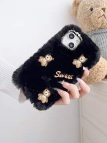 手作樹脂甜美三小熊毛絨手機殼 - 黑色 - 查看 1