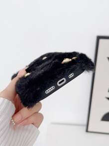 手作樹脂甜美三小熊毛絨手機殼 - 黑色 - 查看 3