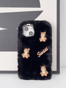 手作樹脂甜美三小熊毛絨手機殼 - 黑色 - 查看 5