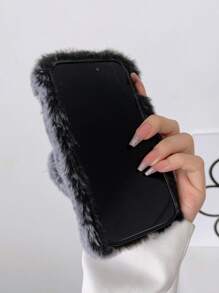 Funda para móvil felpa con adorno de corazón - Gris - Ver 4