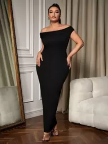 SHEIN SXY Plus Off Shoulder Bodycon Dress - Black - View 1