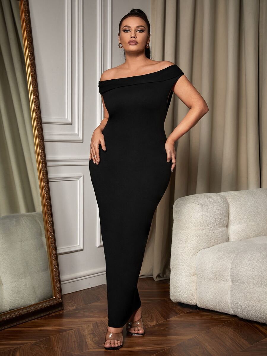 SHEIN SXY Plus Off Shoulder Bodycon Dress - Black - View 1