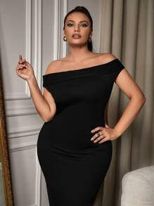 SHEIN SXY Plus Off Shoulder Bodycon Dress - Black - View 3