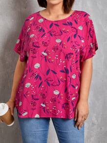 EMERY ROSE Top con estampado floral de manga murciélago - Rosa Fucsia - Ver 1