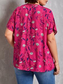 EMERY ROSE Top con estampado floral de manga murciélago - Rosa Fucsia - Ver 2